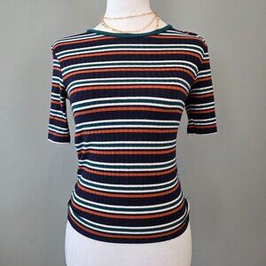 Vintage 90s Y2K Striped Tee Shirt. Small. Surf Skate Gorp Indie Punk Grandpa
